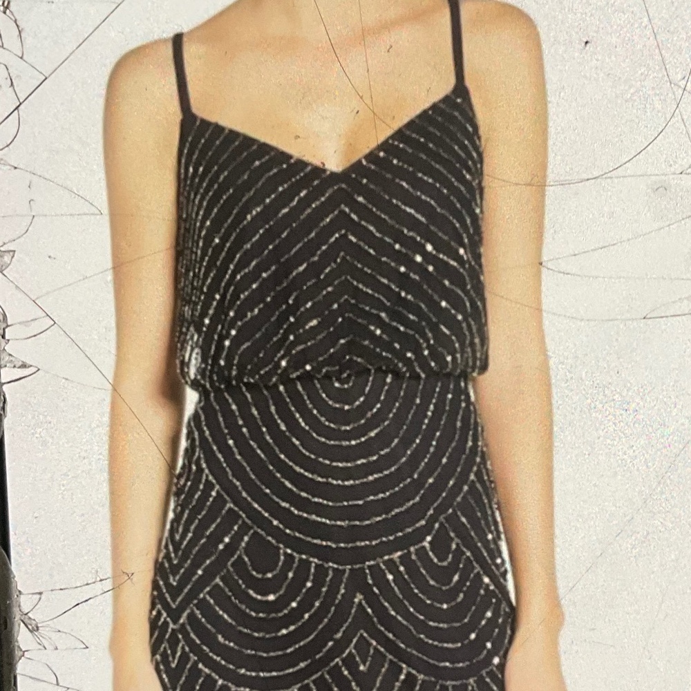 **ADRIANNA PAPELL Navy Beaded Dress**